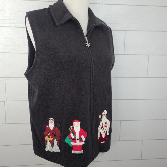 Bechamel Father Christmas Fleece Sweater Vest Medium Santa Black VTG Teachercore - Picture 3 of 13